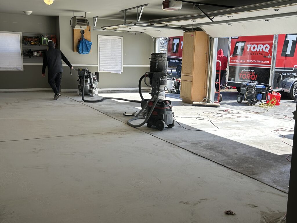 Garage under renovation with equipment