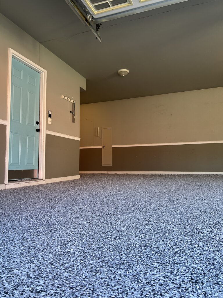 Clean garage with blue door